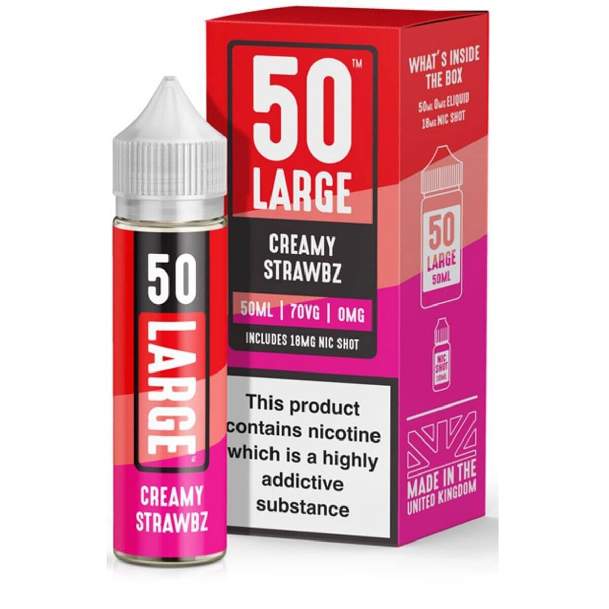 50 large creamy strawbz 50ml shortfill e-liquid includes nic shot, available at dispergo vaping uk