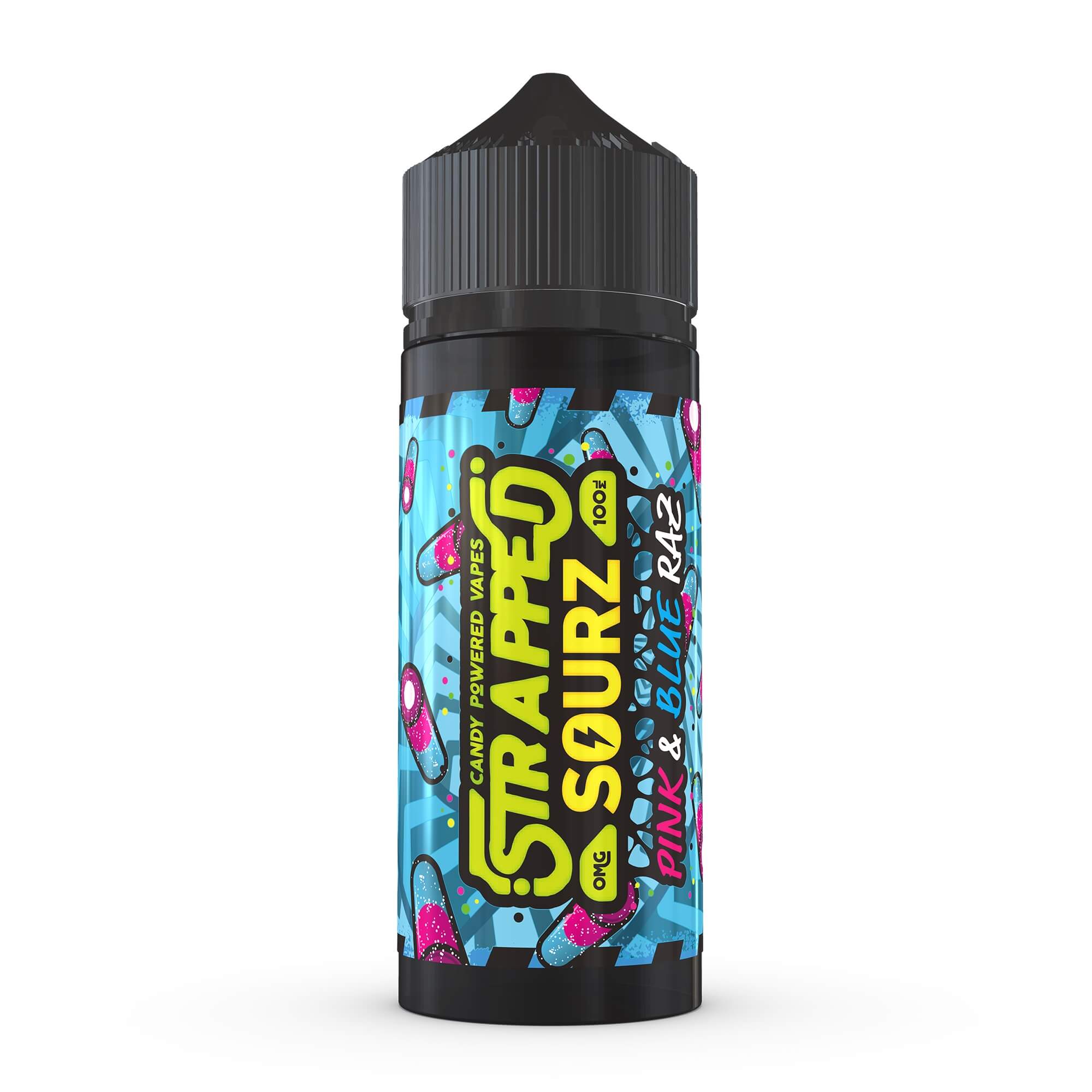 Candy powered vapes, strapped sours 0mg 100ml pink & blue raz available at dispergo vaping uk