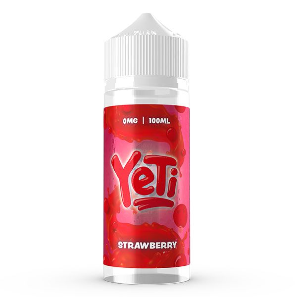 100ml bottle of strawberry flavoured e-liquid by yeti available at dispergo vaping uk