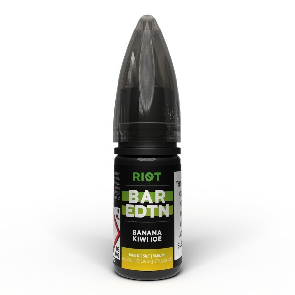 Riot Bar Edition 10ml Nic Salt E-Liquid 5mg In Banana Kiwi ice Available At Dispergo Vaping UK