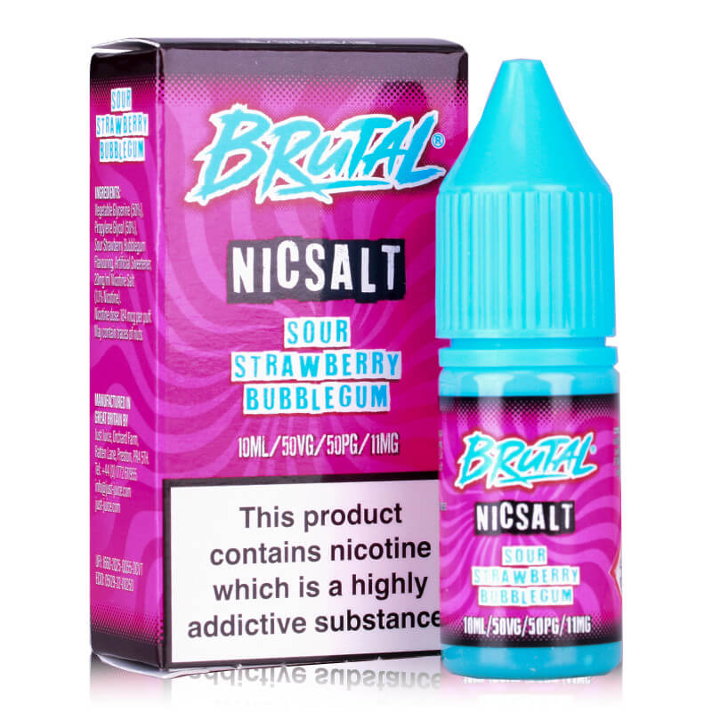 Brutal Sour Strawberry Bubblegum 10ml nic salt now available at Dispergo Vaping. Browse the entire Brutal range by Nasty Juice today at Dispergo Vaping.