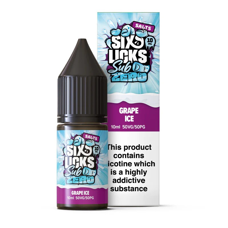 Get your Six Licks Sub Zero Grape Ice 10ml nicotine salt eliquid today at Dispergo Vaping!